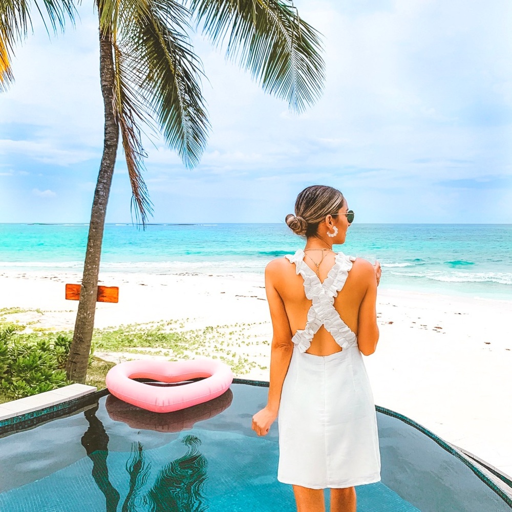 Backless white dress.